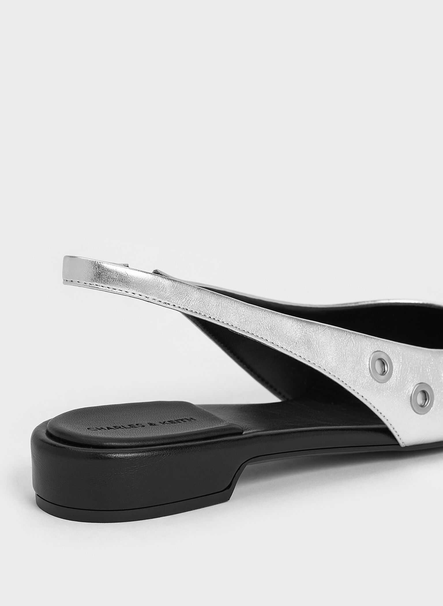 Metallic Grommet Pointed-Toe Slingback Flats, Silver, hi-res