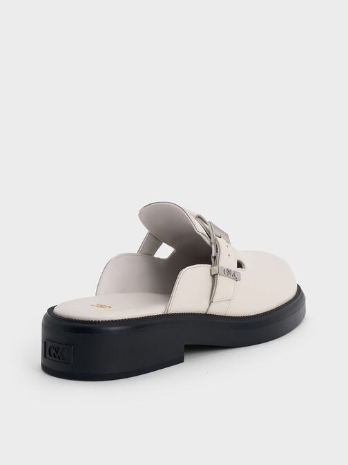 Leather Buckled Mules, Chalk, hi-res