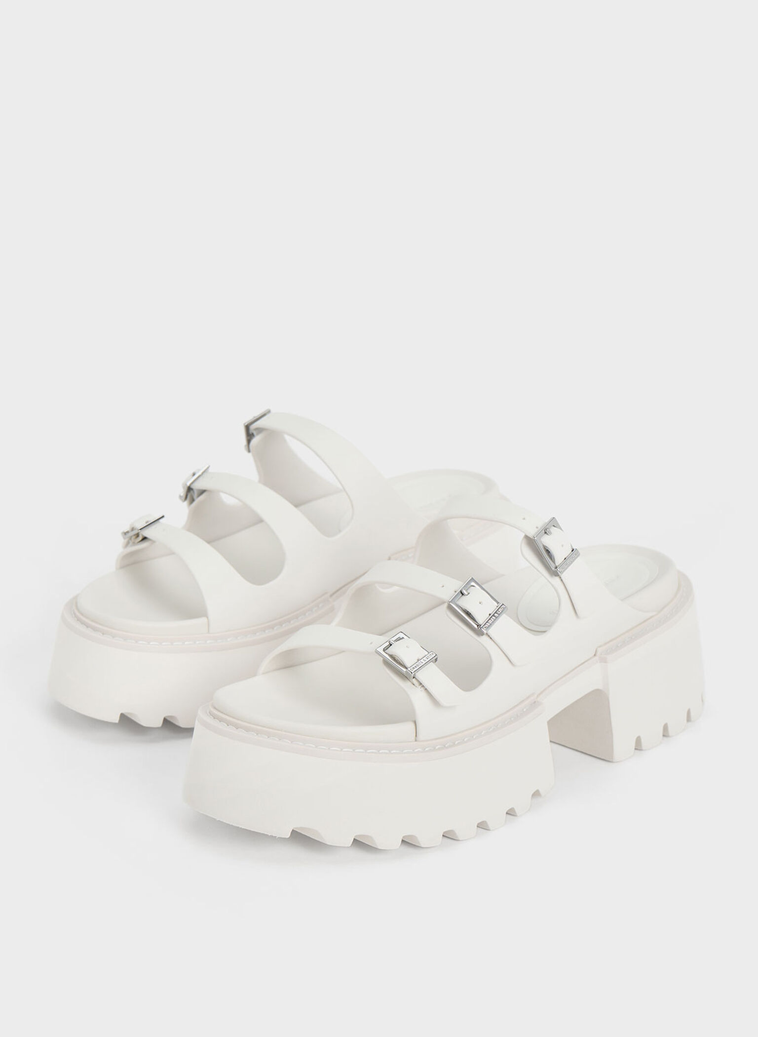 Nadine Triple-Strap Platform Sandals, White, hi-res