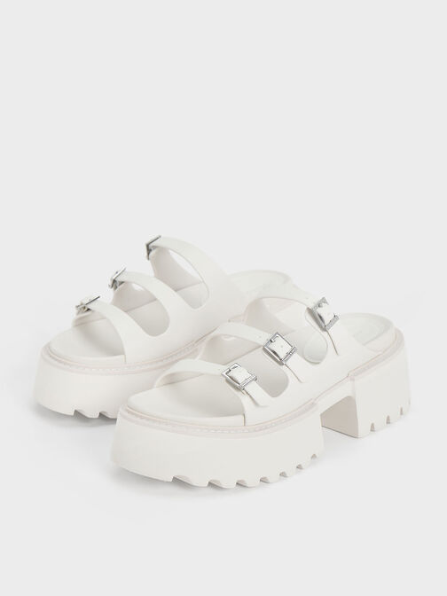 Nadine Triple-Strap Platform Sandals, White, hi-res