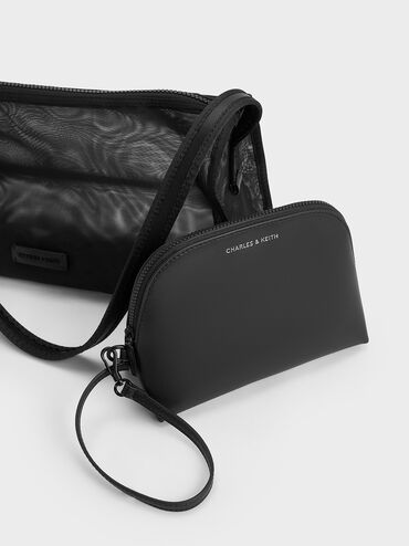 Mesh Elongated Shoulder Bag, Jet Black, hi-res