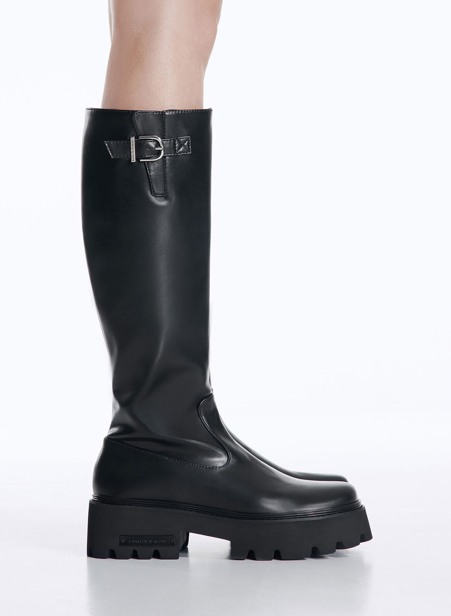 Imogen Side-Buckle Chunky Knee-High Boots, Black, hi-res