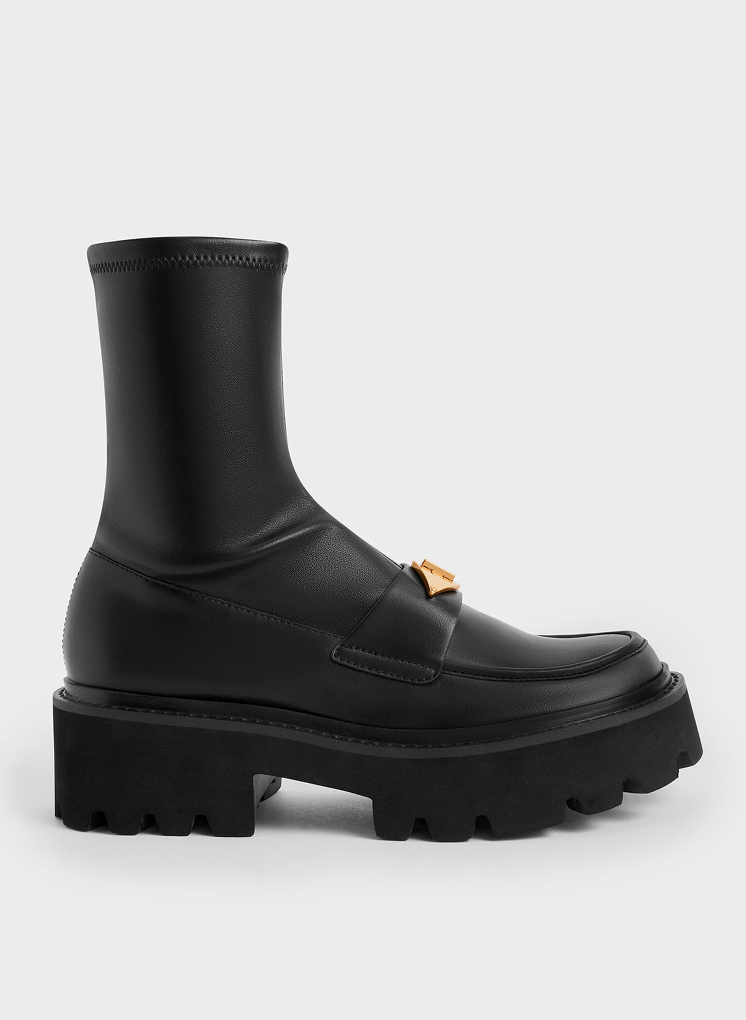 Metallic Accent Loafer Boots, Black, hi-res