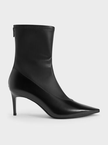 Pointed-Toe Back-Zip Stiletto-Heel Ankle Boots, Black Box, hi-res