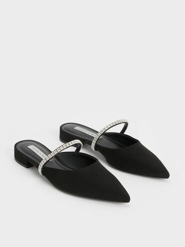 Ambrosia Textured Gem-Embellished Slip-On Flats, Black Textured, hi-res