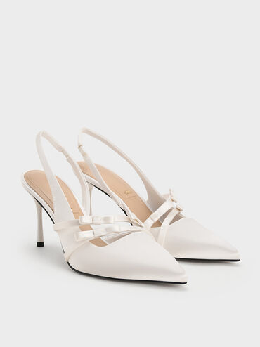 Jessy Recycled Polyester Bow Slingback Pumps, White, hi-res
