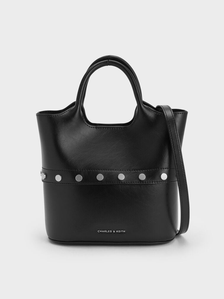 Bobbie Studded Convertible Two-Way Bucket Bag, Noir, hi-res