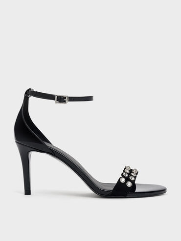 Patent Crystal-Embellished Heeled Ankle-Strap Sandals, Black Patent, hi-res