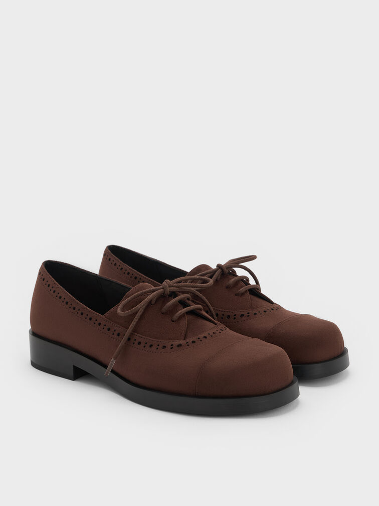 Faux Suede Brogue Derbys, Dark Brown Textured, hi-res