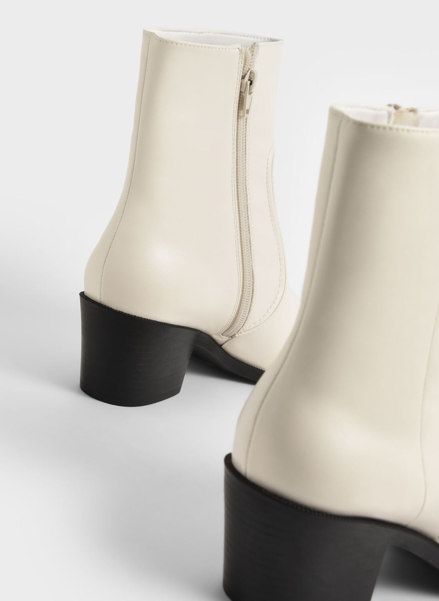 Slant Heel Ankle Boots, Chalk, hi-res
