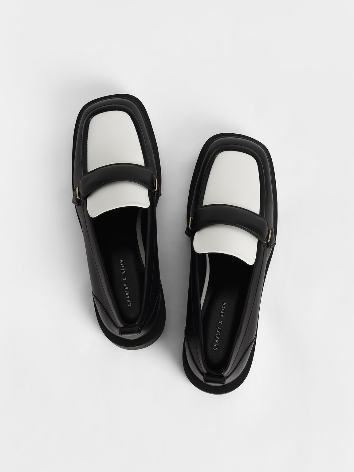 Two-Tone Platform Penny Loafers, Black, hi-res