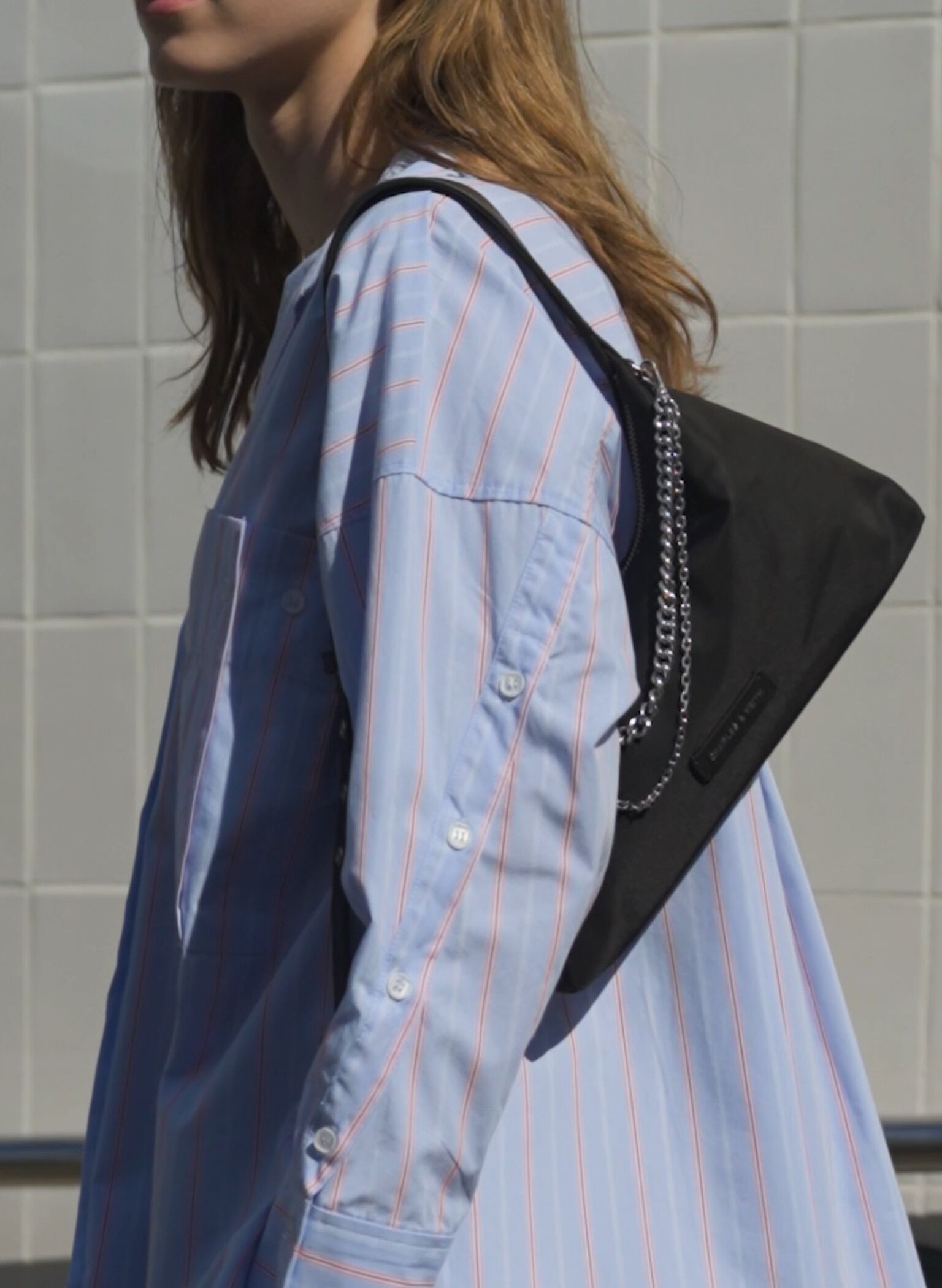 Nylon Chain-Link Trapeze Shoulder Bag, Noir, hi-res