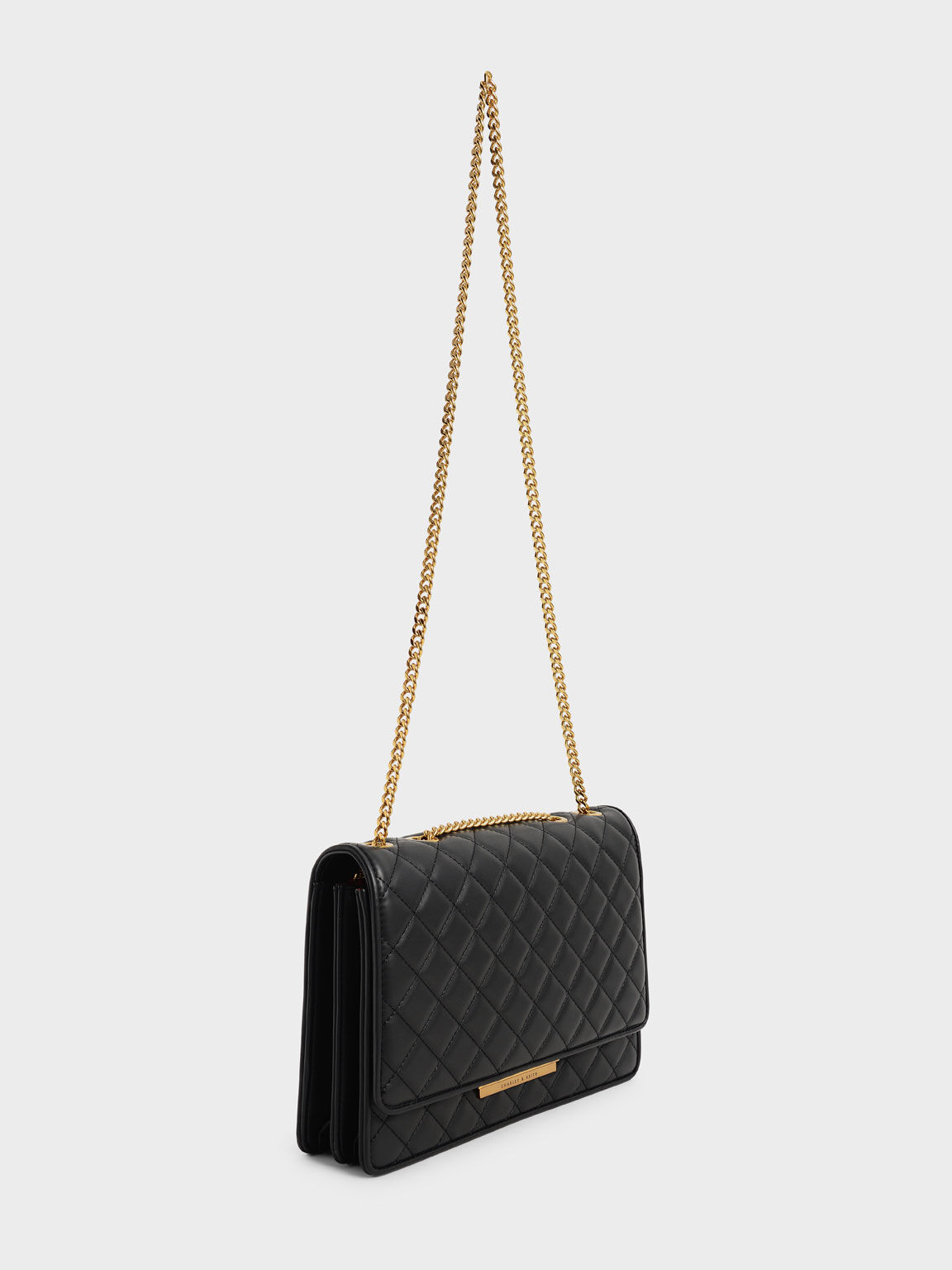 Quilted Chain Bag, Black, hi-res