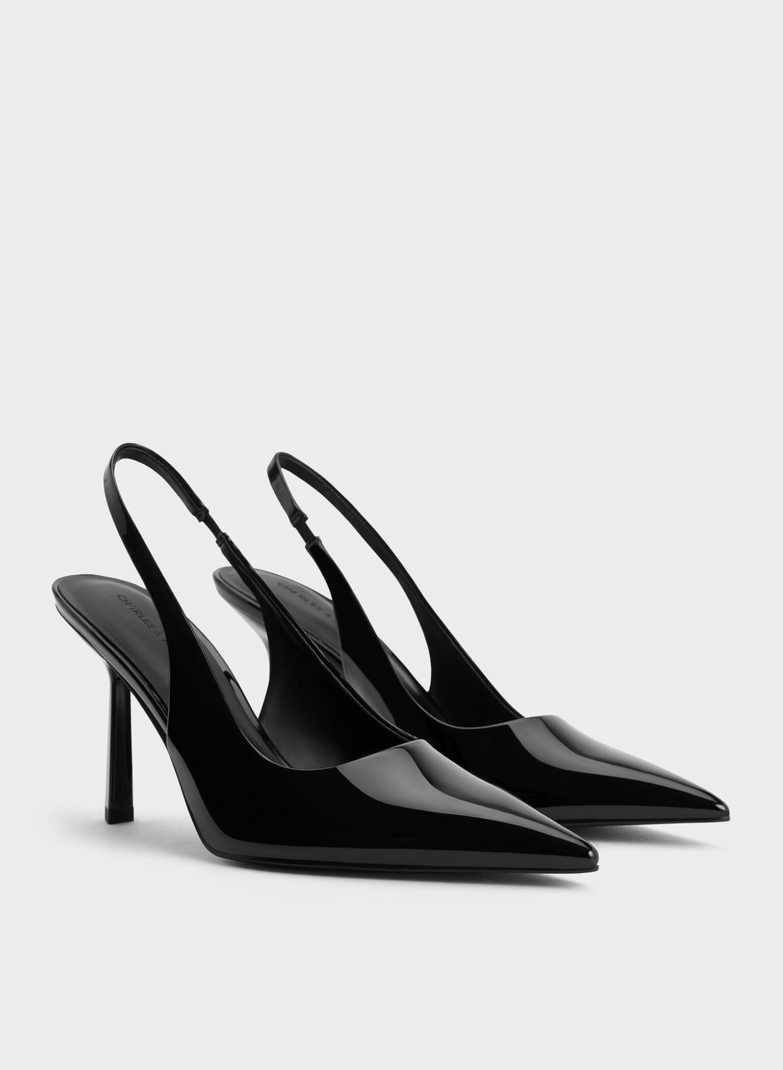 Patent Pointed-Toe Slingback Pumps, Black Patent, hi-res