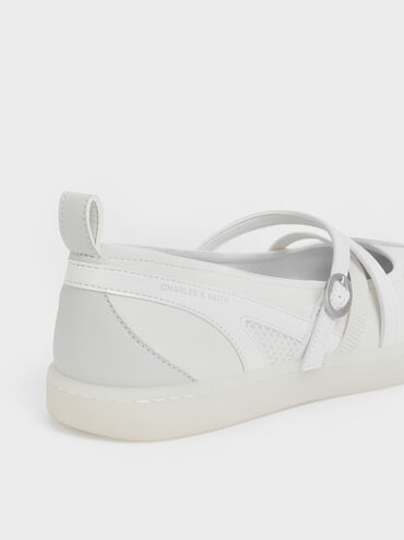 Mesh Two-Tone Ballet Sneakers, White, hi-res