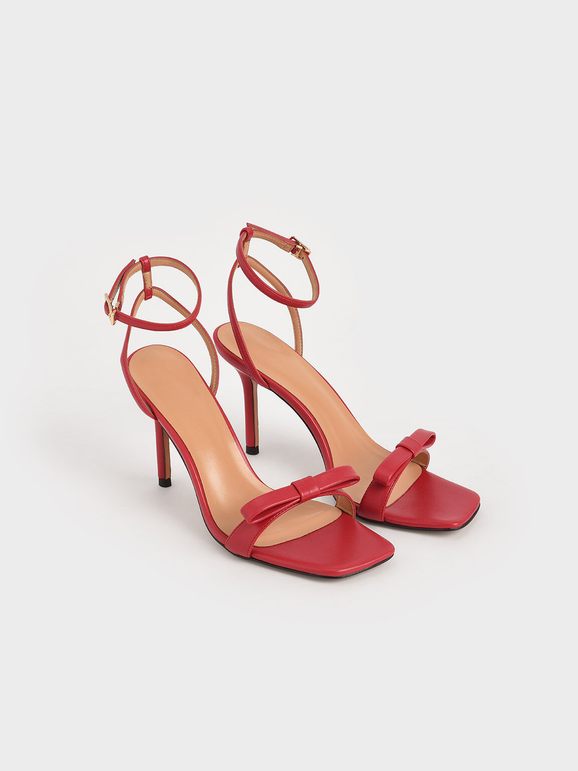 Bow Ankle Strap Sandals, Red, hi-res