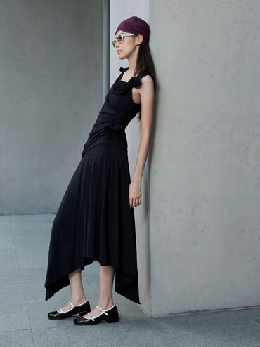 Patent Contrast-Trim Double-Strap Mary Jane Pumps, Black Patent, hi-res