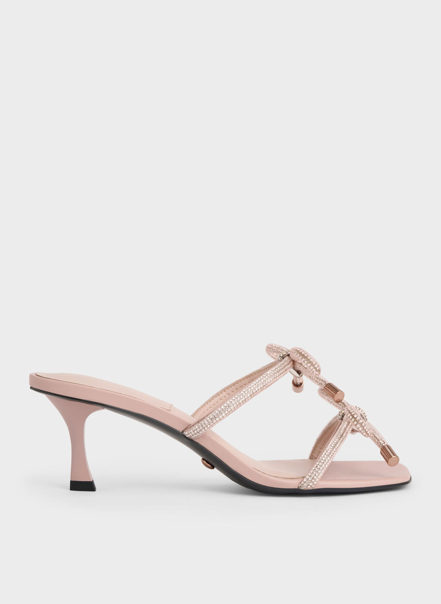 Gem-Embellished Bow-Tie Mules, Nude, hi-res