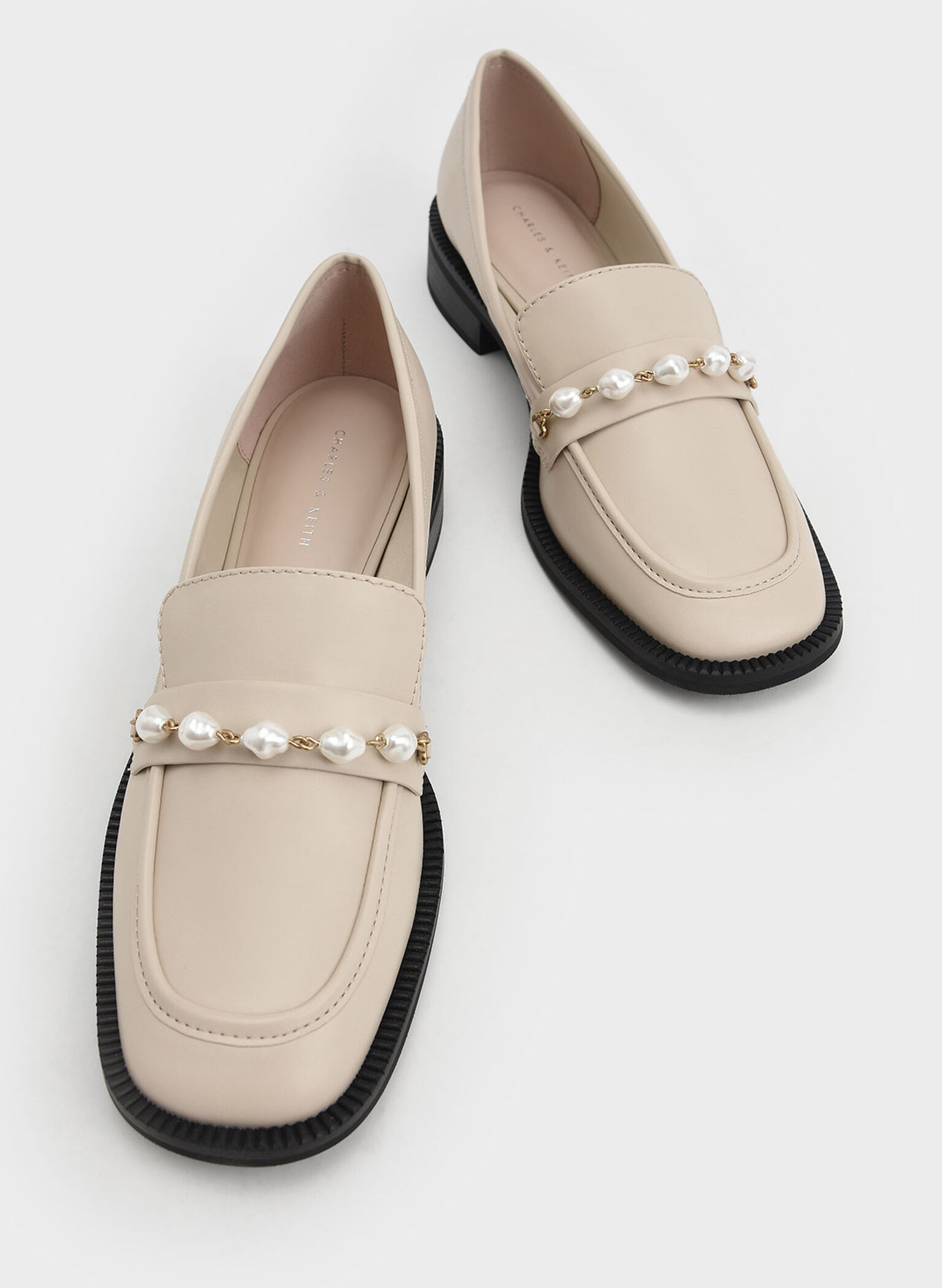 Beaded Penny Loafers, Cream, hi-res
