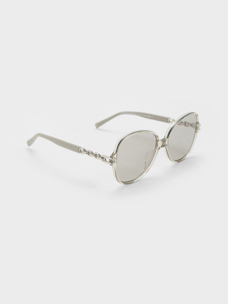 Delaney Recycled Acetate Chain-Link Butterfly Sunglasses, Minted Grey, hi-res