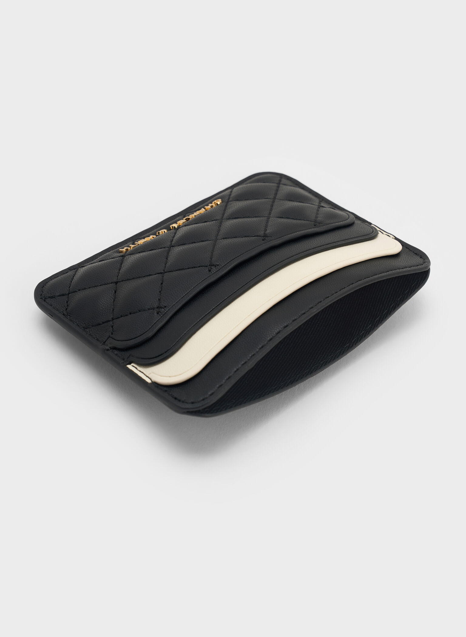 Cleo Two-Tone Quilted Card Holder, Midnight Black, hi-res