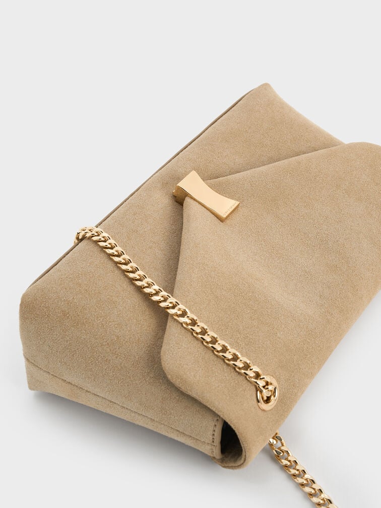 Lilibet Recycled Suede Metallic-Accent Chain-Strap Bag, Nutmeg Beige, hi-res