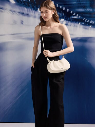 Lorelai Ruched Knotted-Strap Shoulder Bag, Cream, hi-res