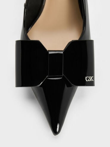 Lu Patent Leather Bow Blade-Heel Slingback Pumps, Black Patent, hi-res