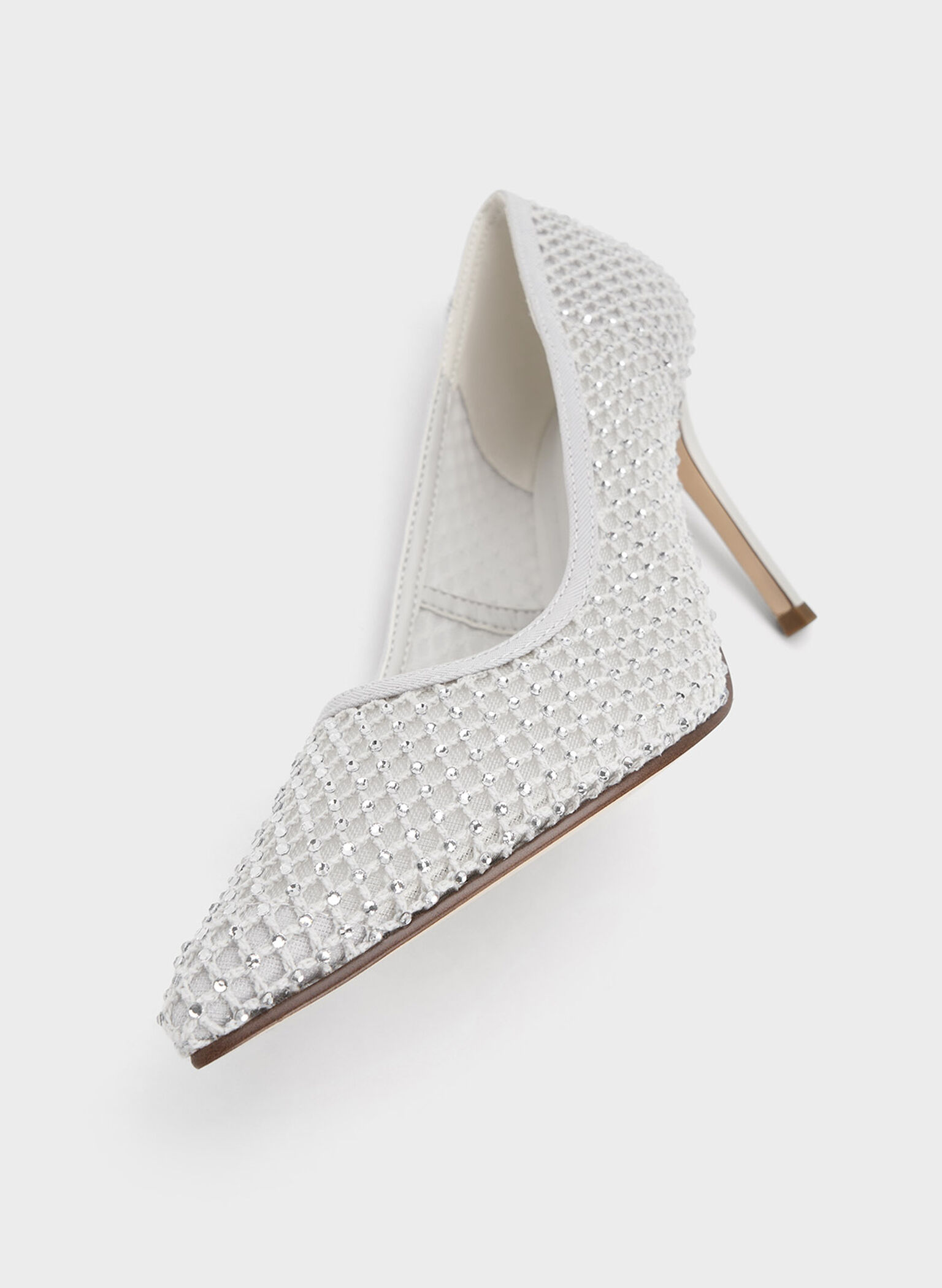 Mesh Crystal-Embellished Pointed-Toe Pumps, White, hi-res