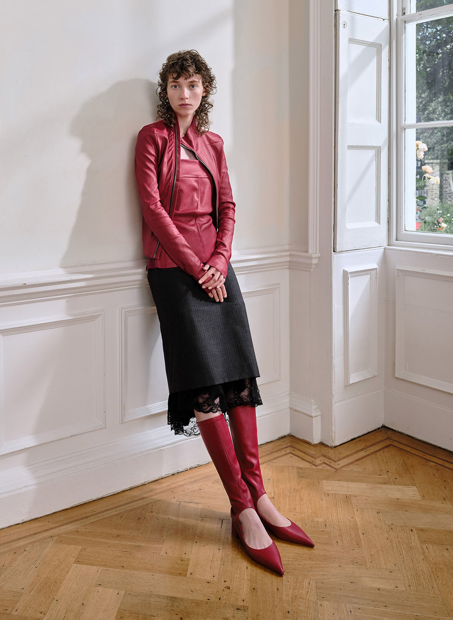 Robbie Cut-Out Pointed-Toe Knee-High Boots, Red, hi-res