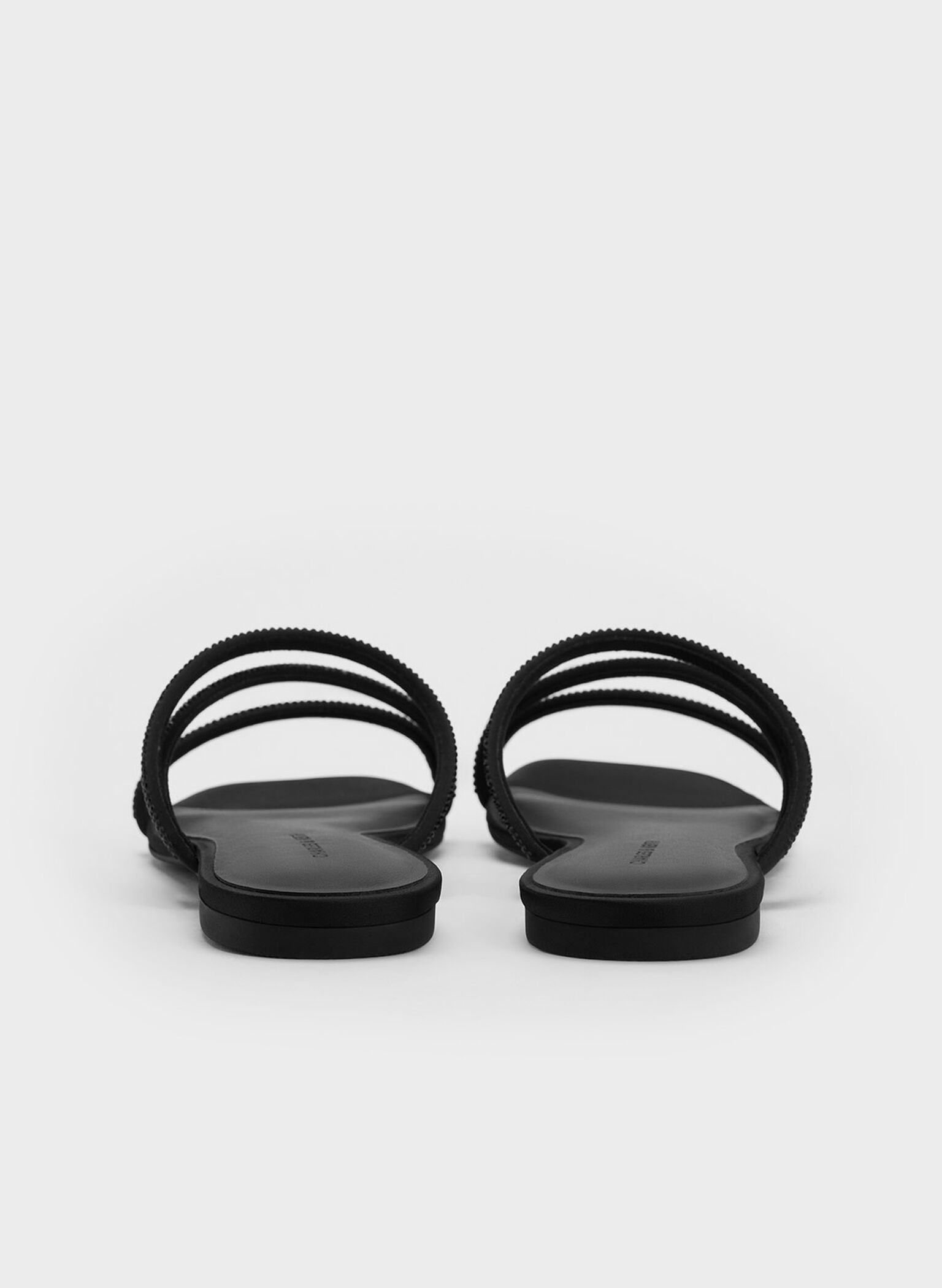 Satin Crystal-Embellished Strappy Sandals, Black Textured, hi-res