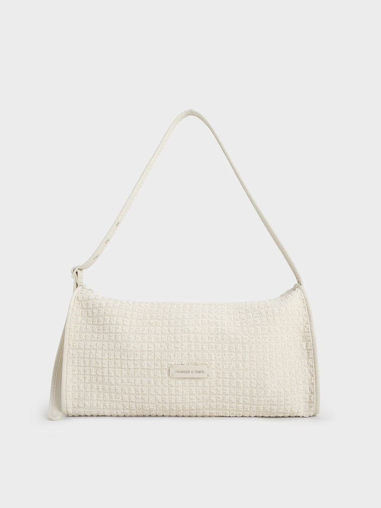 Textured Elongated Shoulder Bag, Frosted White, hi-res