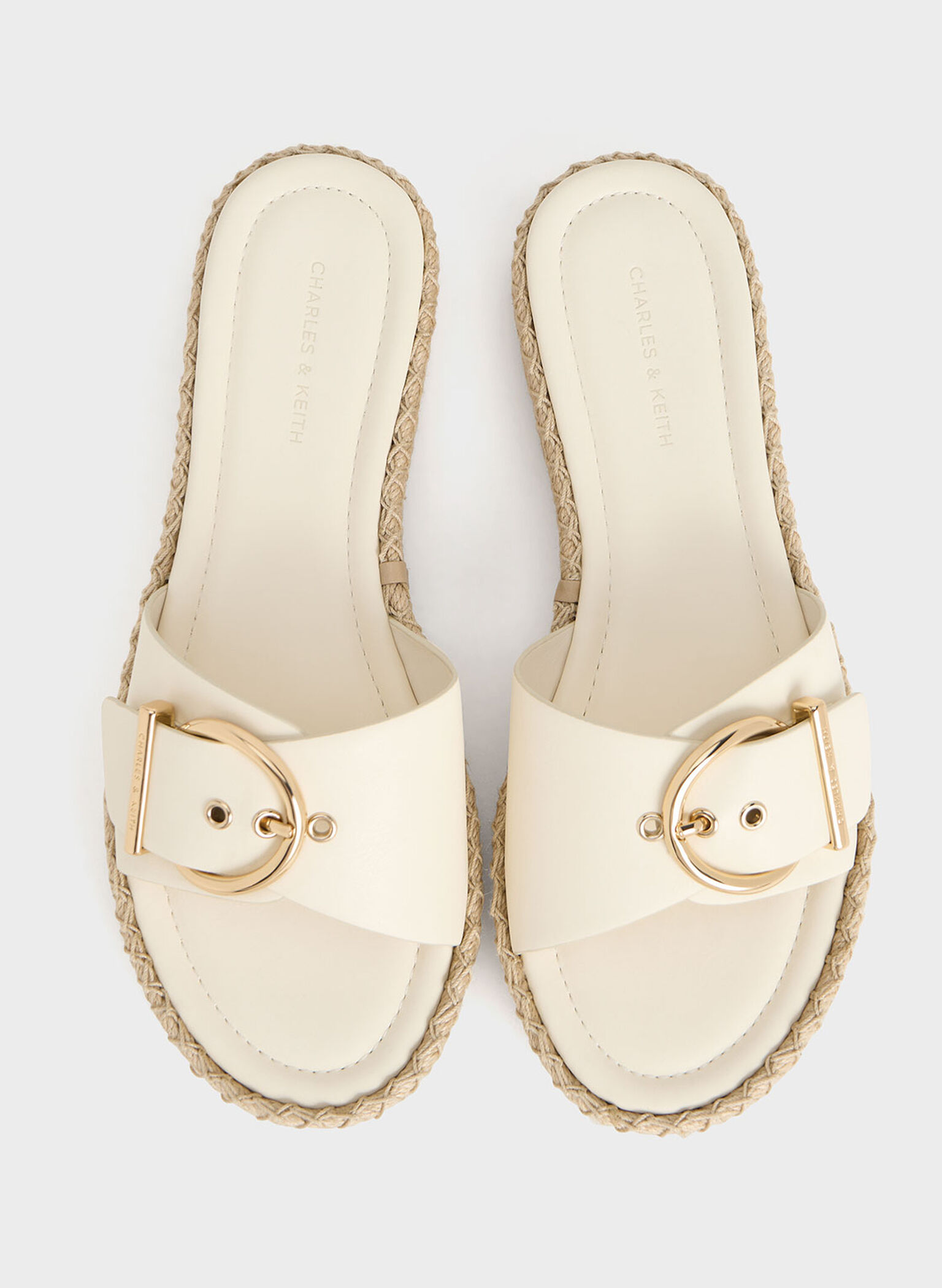 Buckled Espadrille Sandals, Cream, hi-res