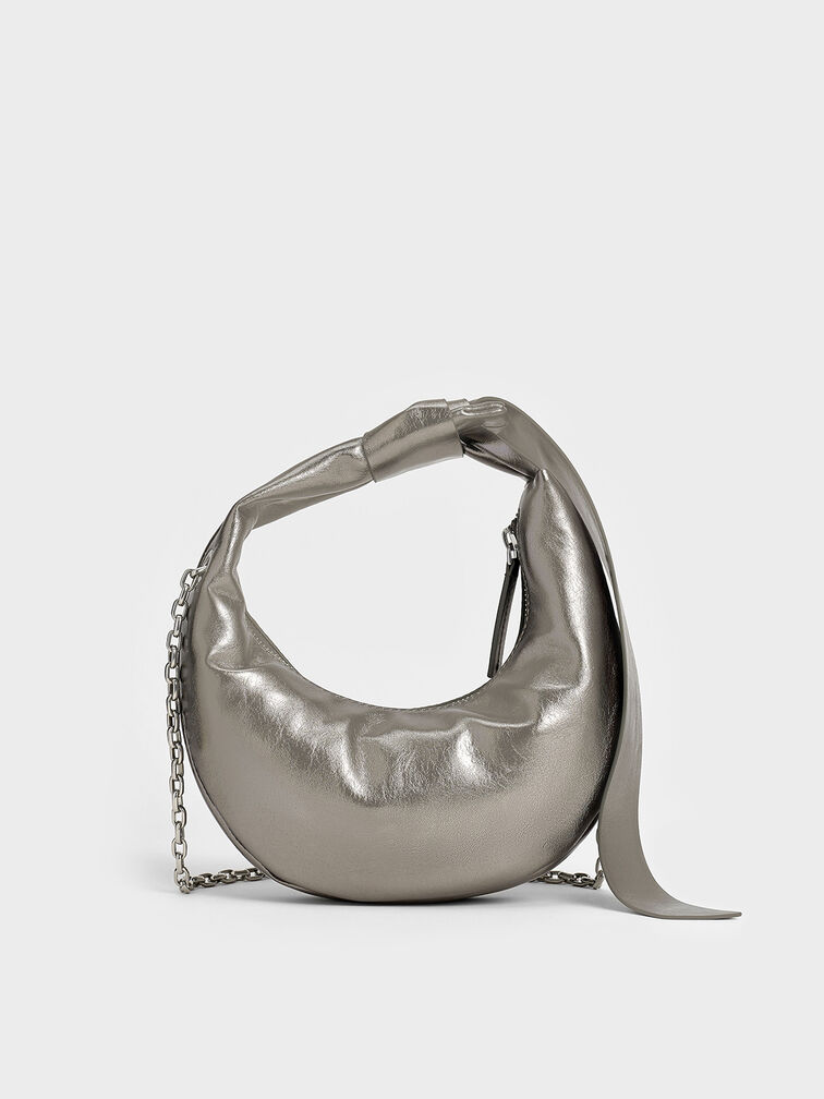 Micro Toni Knotted Crescent Hobo Bag, Pewter, hi-res