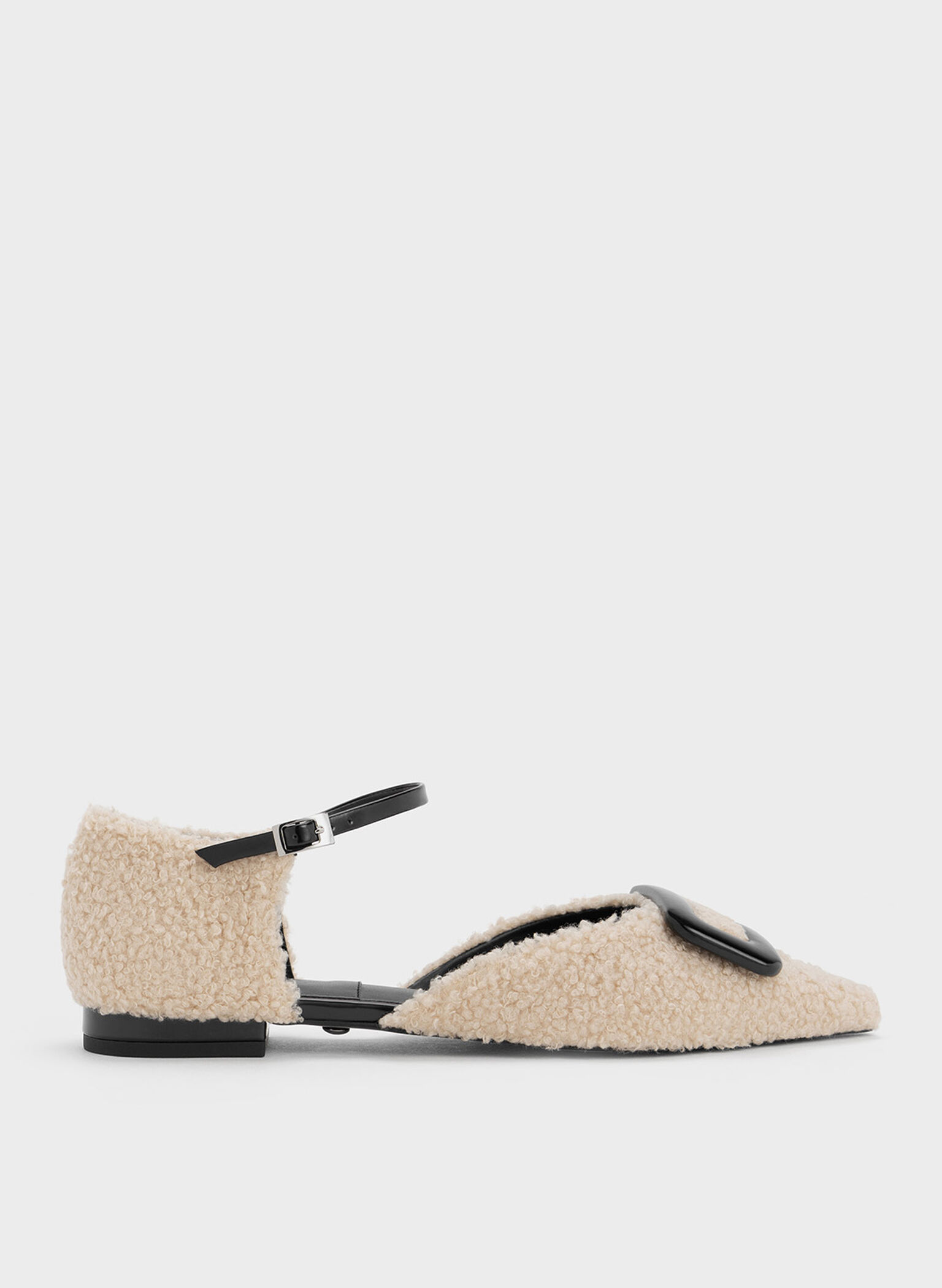 Rosalie Leather Furry D'Orsay Flats, Beige, hi-res