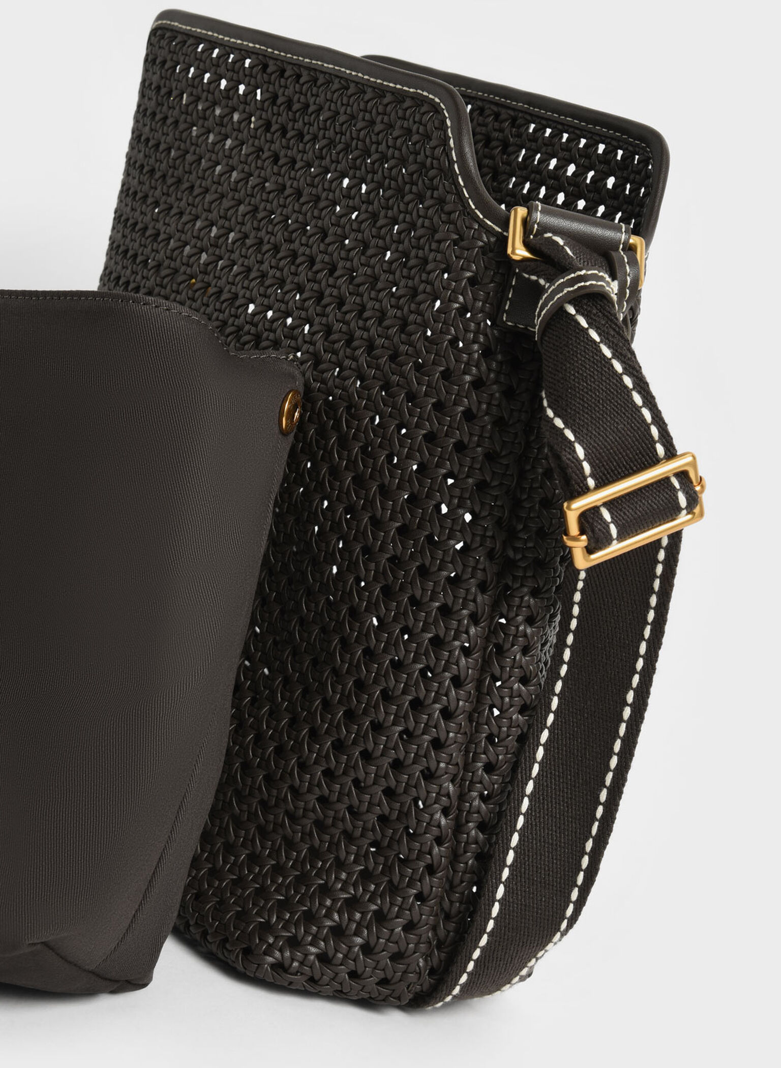 Cecily Woven Large Shoulder Bag, Dark Moss, hi-res