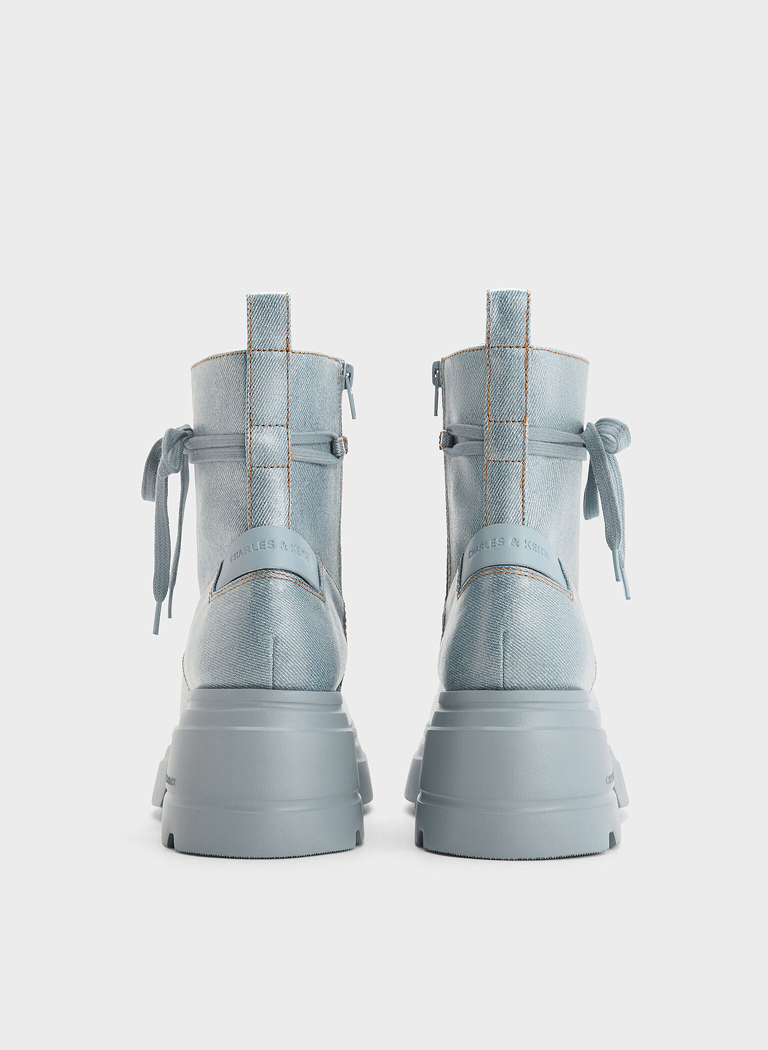 Denim Lace-Up Chunky Ankle Boots, Light Blue, hi-res