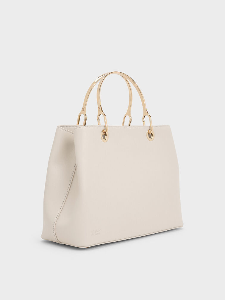 Leather Ring-Handle Bag, Chalk, hi-res