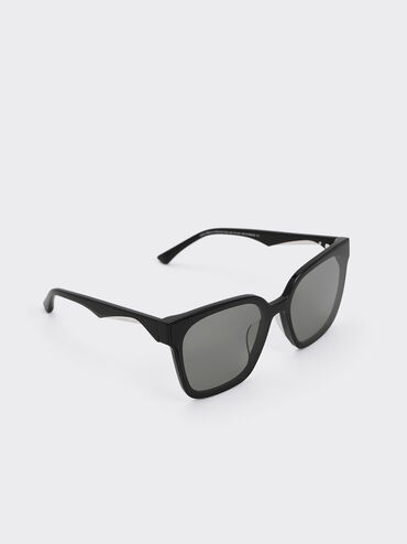 Square Thick-Frame Sunglasses, Black, hi-res