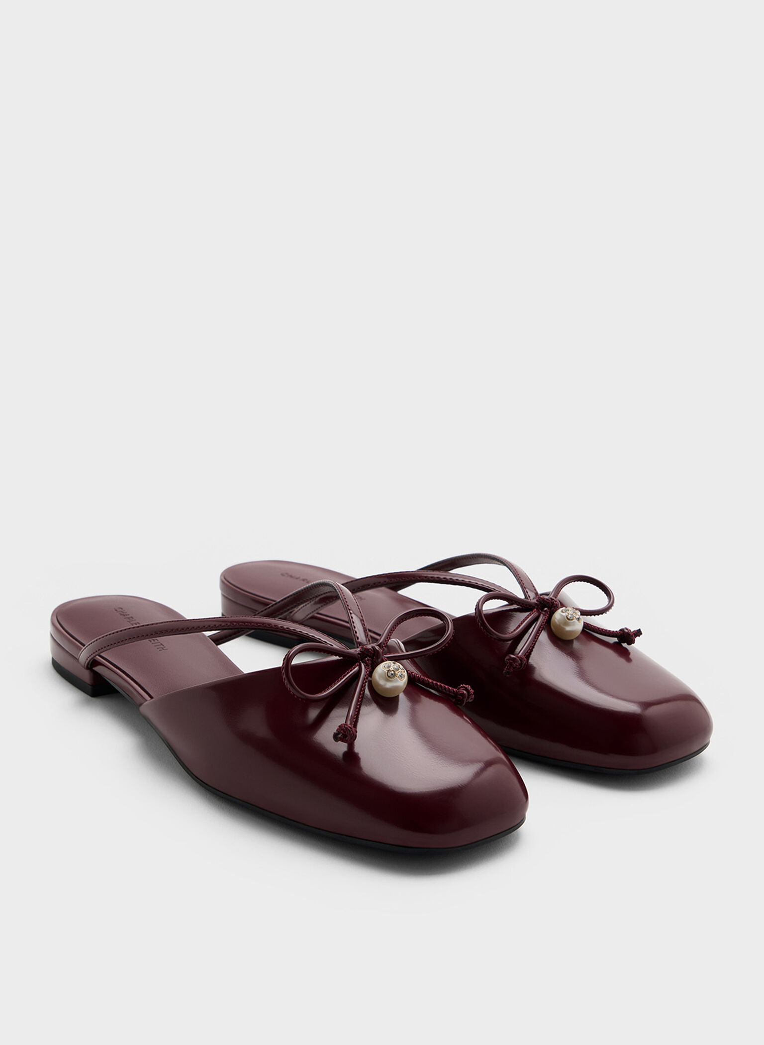Pearl-Accent Bow Flat Mules, Burgundy, hi-res