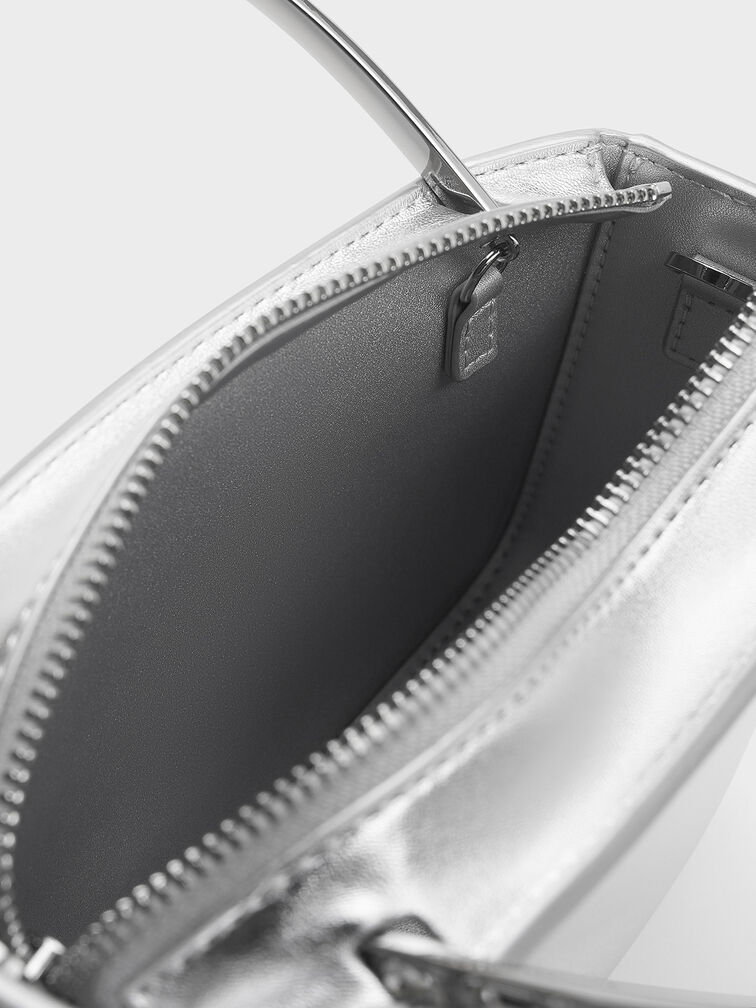 Satin Crystal-Embellished Top Handle Bag, Dusk Silver, hi-res