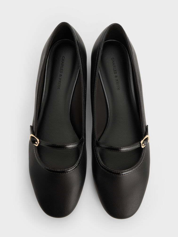 Contrast-Trim Buckle-Strap Mary Janes, Black, hi-res
