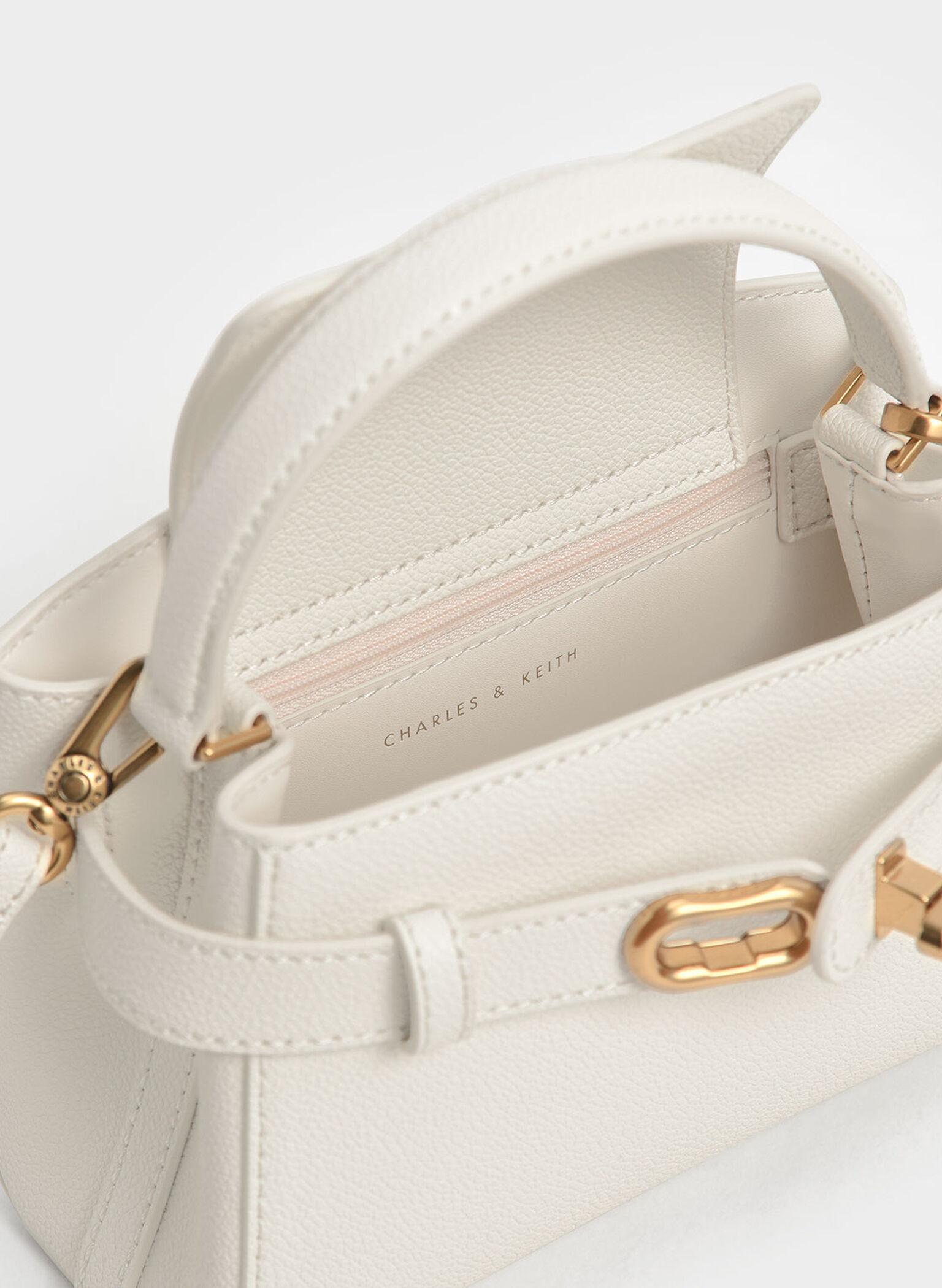 Aubrielle Metallic-Buckle Top Handle Bag, Cream, hi-res