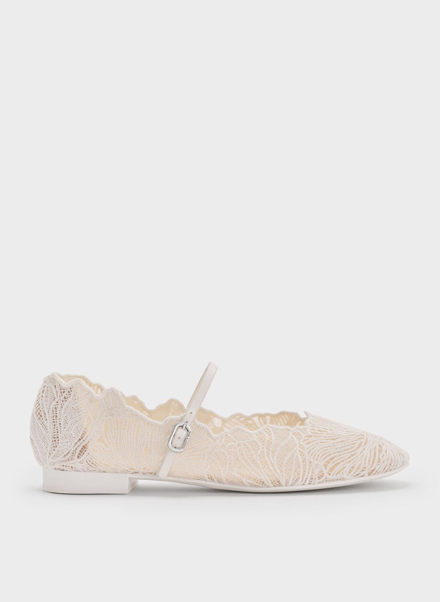 Crochet Floral Mary Jane Flats, White, hi-res