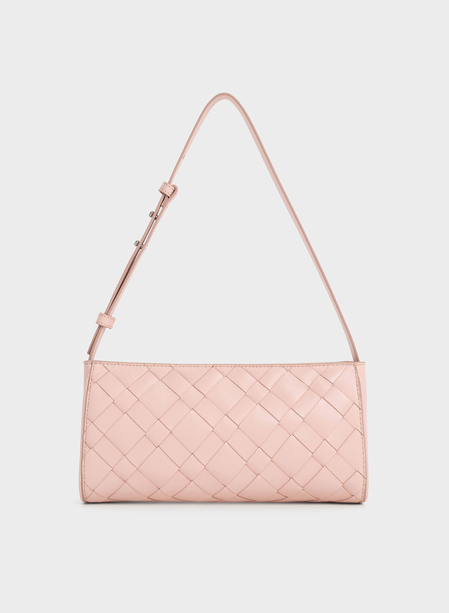 Ivette Woven Elongated Shoulder Bag, Light Pink, hi-res