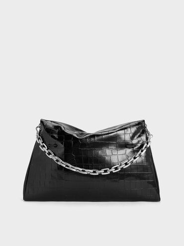 Andromeda Croc-Effect Chunky-Chain Trapeze Tote Bag, Noir, hi-res