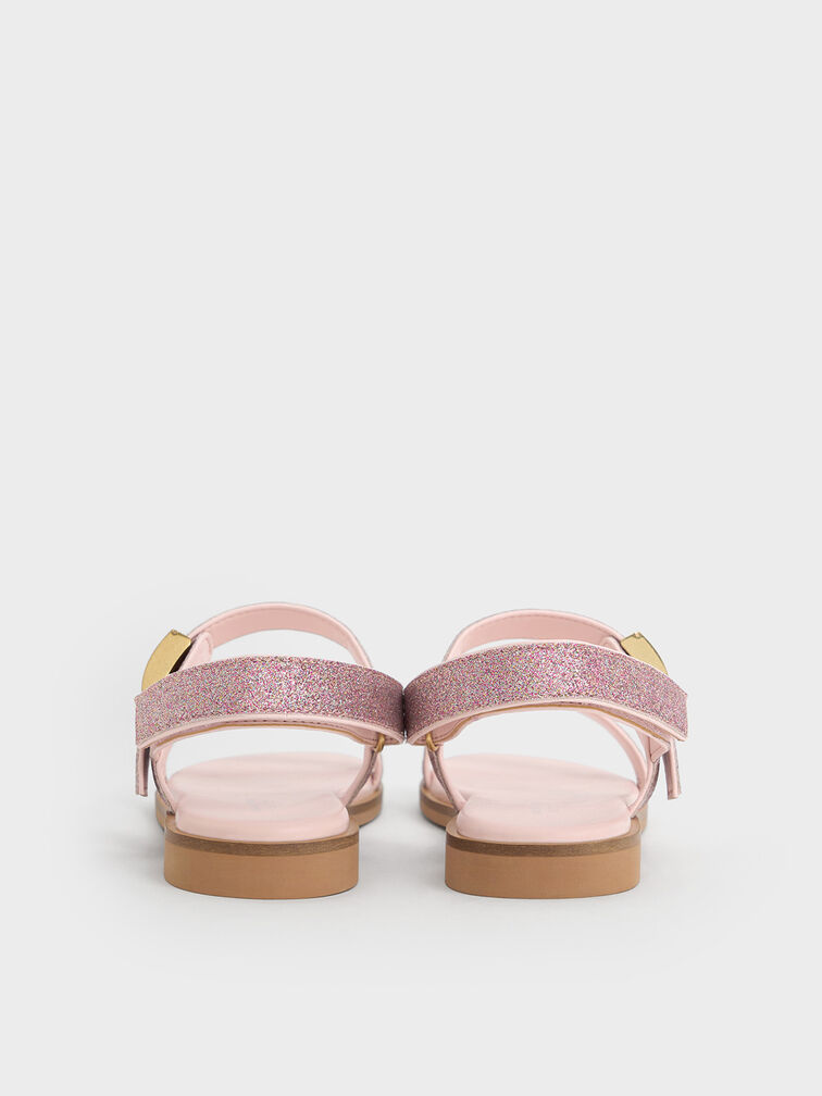 Girls' Yvette Glittered Double Strap Sandals, Pink, hi-res