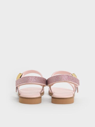 Girls' Yvette Glittered Double Strap Sandals, Pink, hi-res