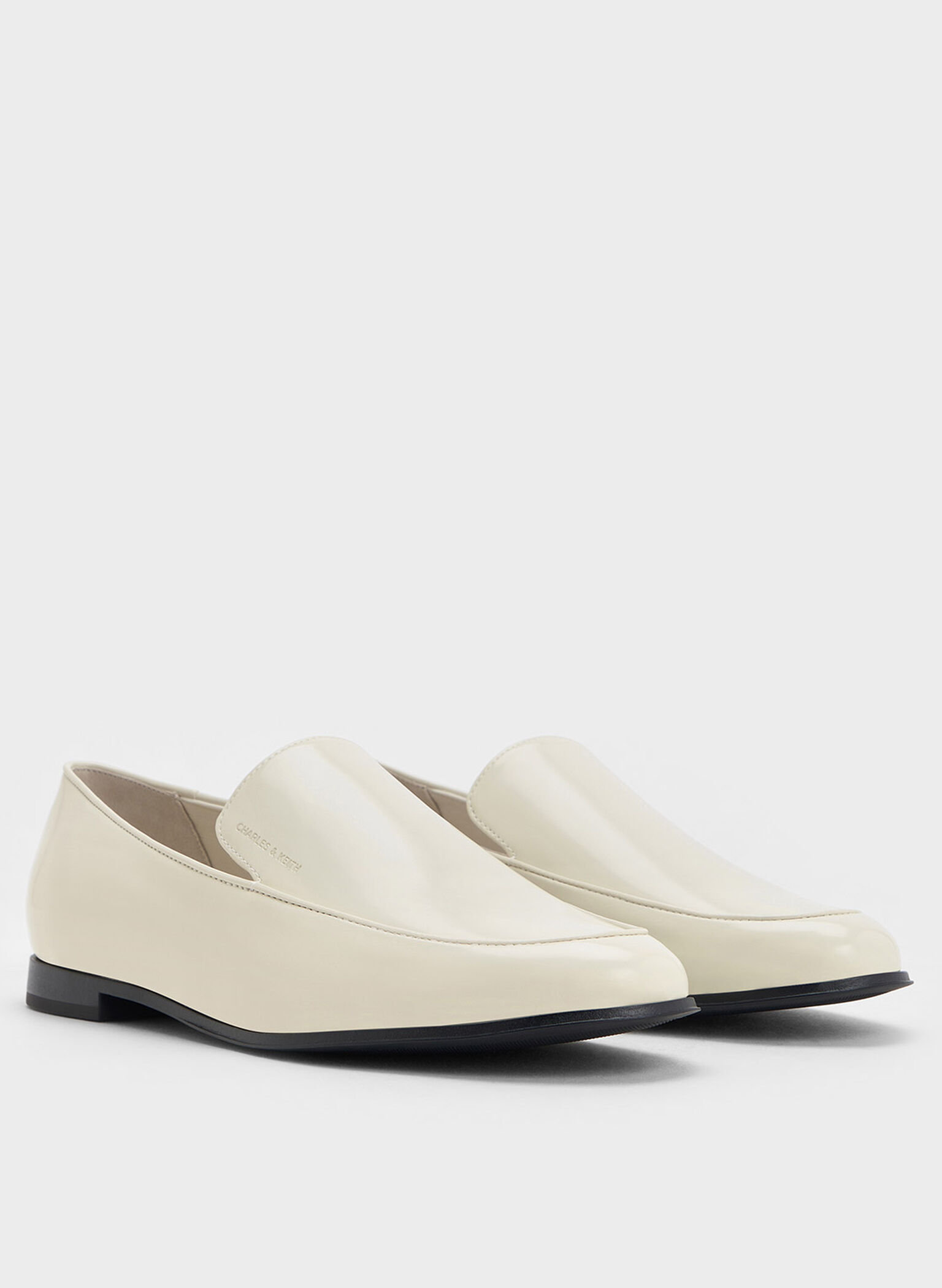 Almond-Toe Stitch-Trim Loafers, Chalk, hi-res