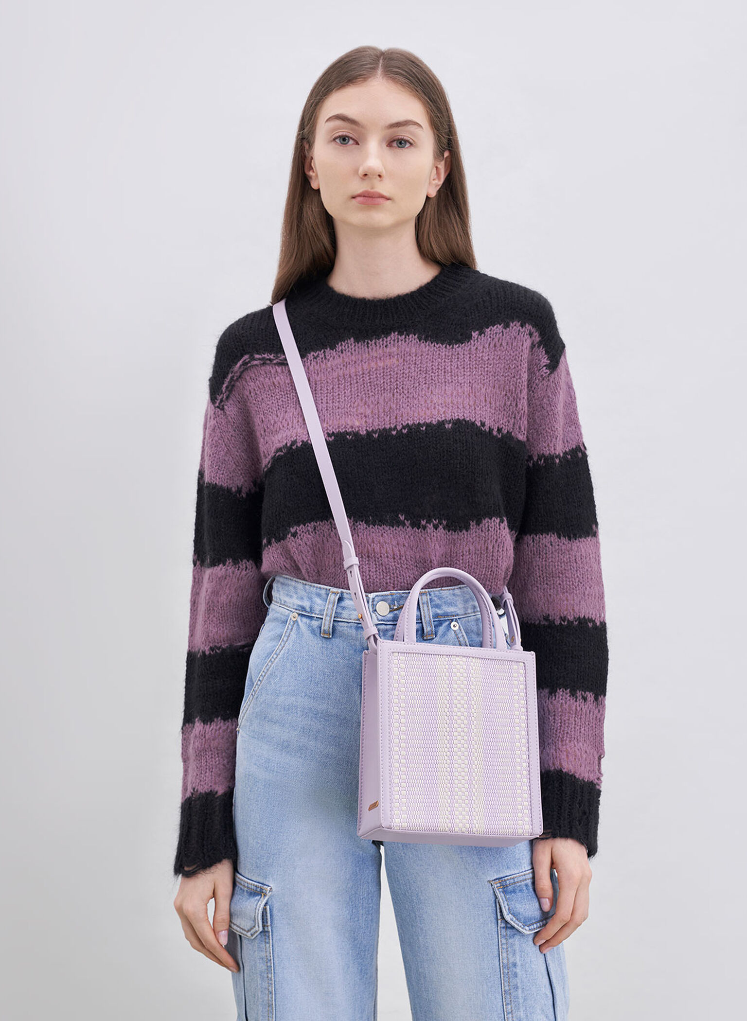 Woven Double Handle Tote Bag, Lilac, hi-res